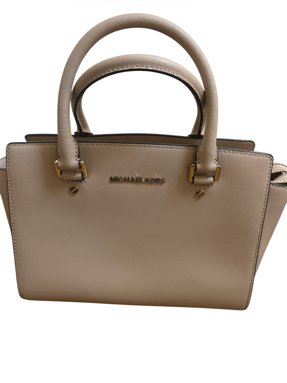 MICHAEL KORS Blush Saffiano Leather Satchel with Gold Hardware